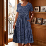 Celeste Gathered Midi Dress - Navy Blue