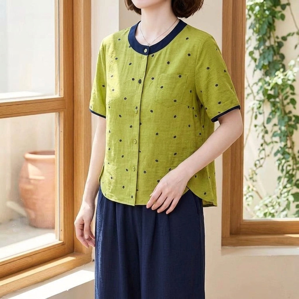 Florence Contrast Trim Top - Fluorescent Green