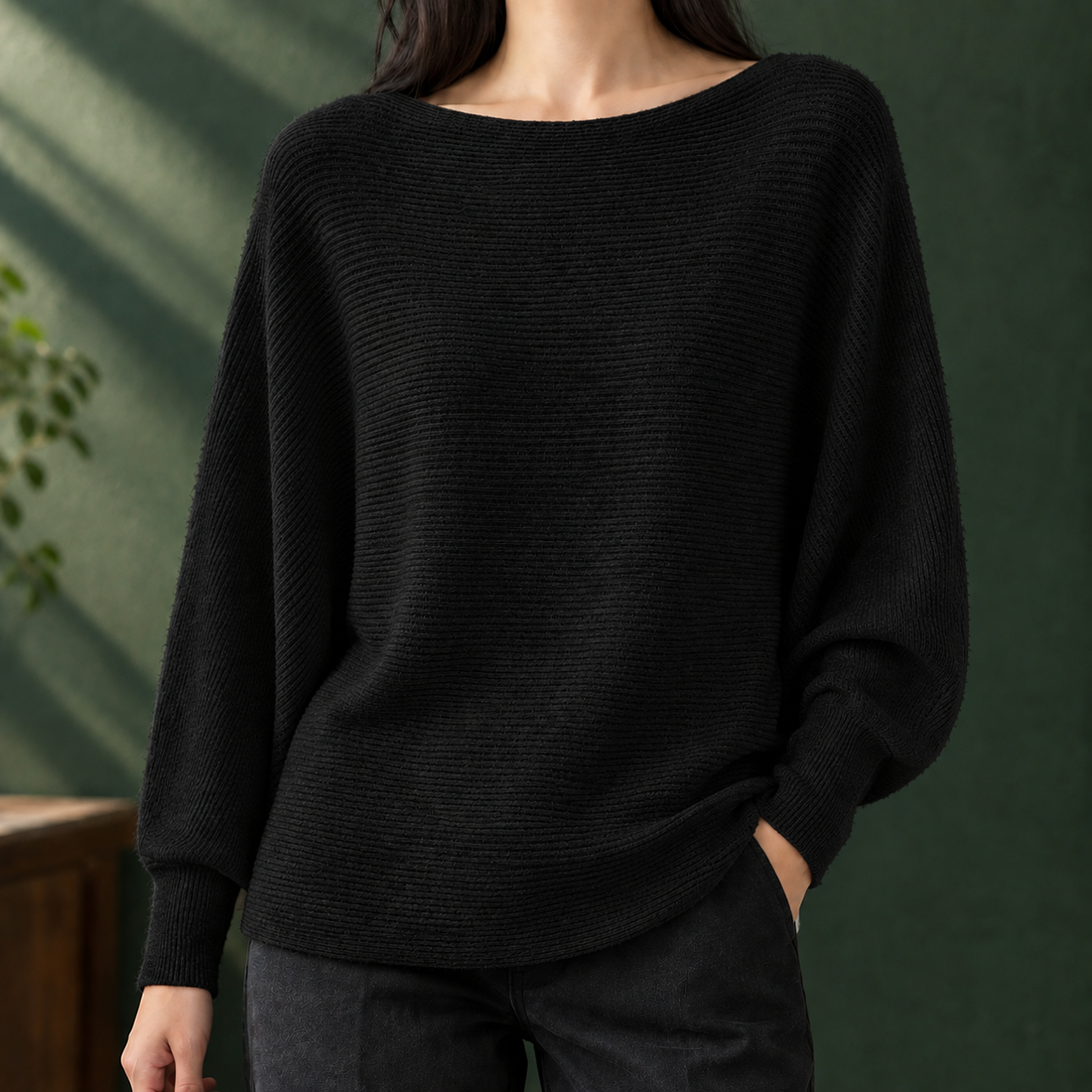 Olive Boat Neck Sweater - Black