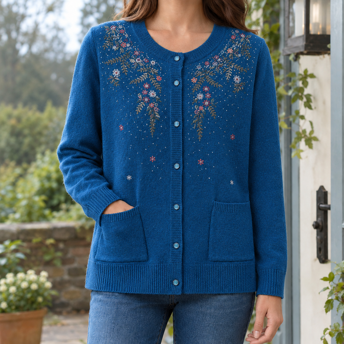 Fiona-Jade Floral Cardigan - Blue