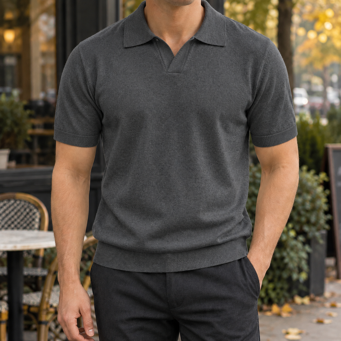 Peregrine-Tate Open Collar Polo - Dark Gray