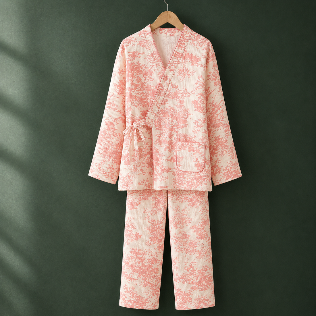Marisol-Kate Kimono Pajama Set - Coral Pink
