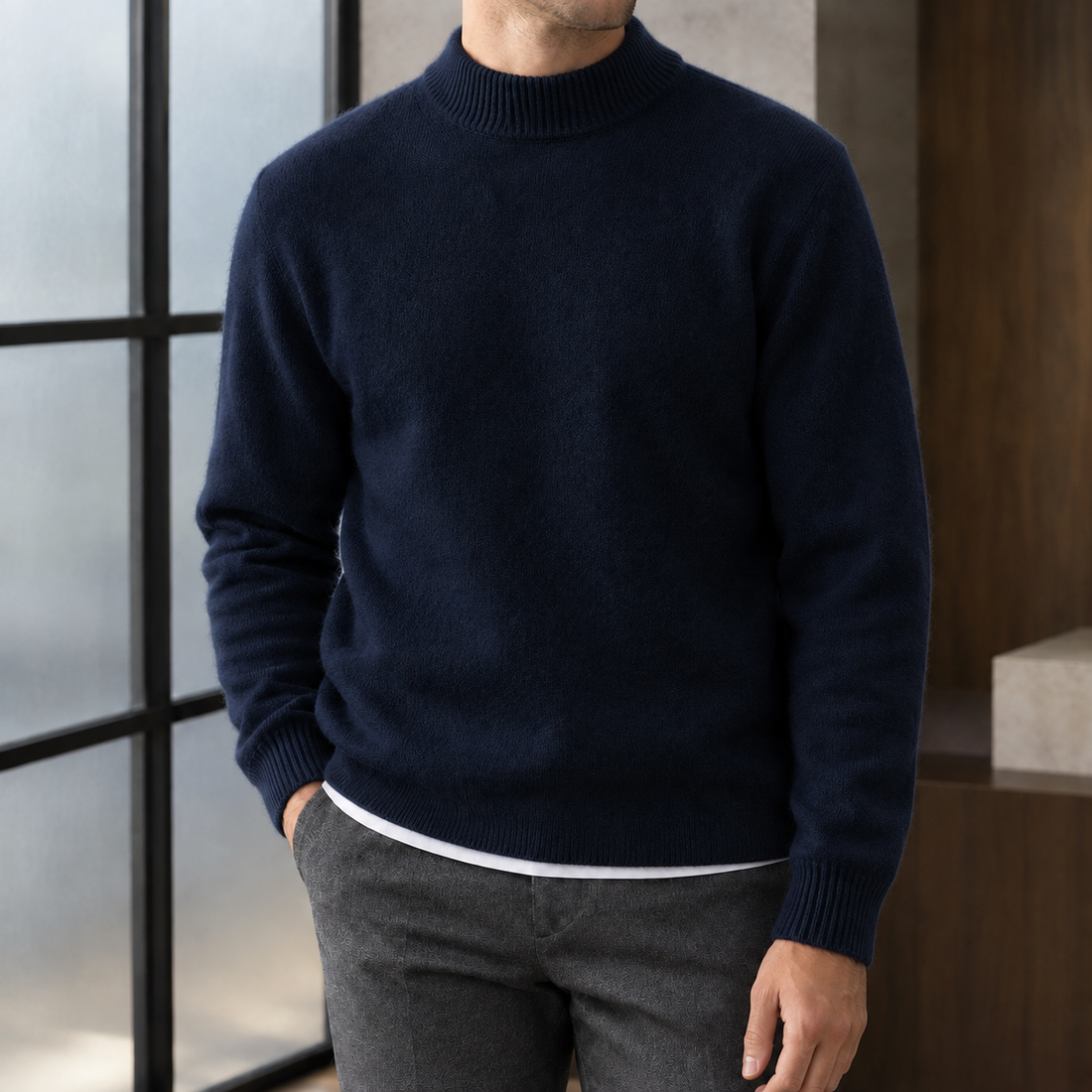 Aldous Wool Sweater - Navy Blue
