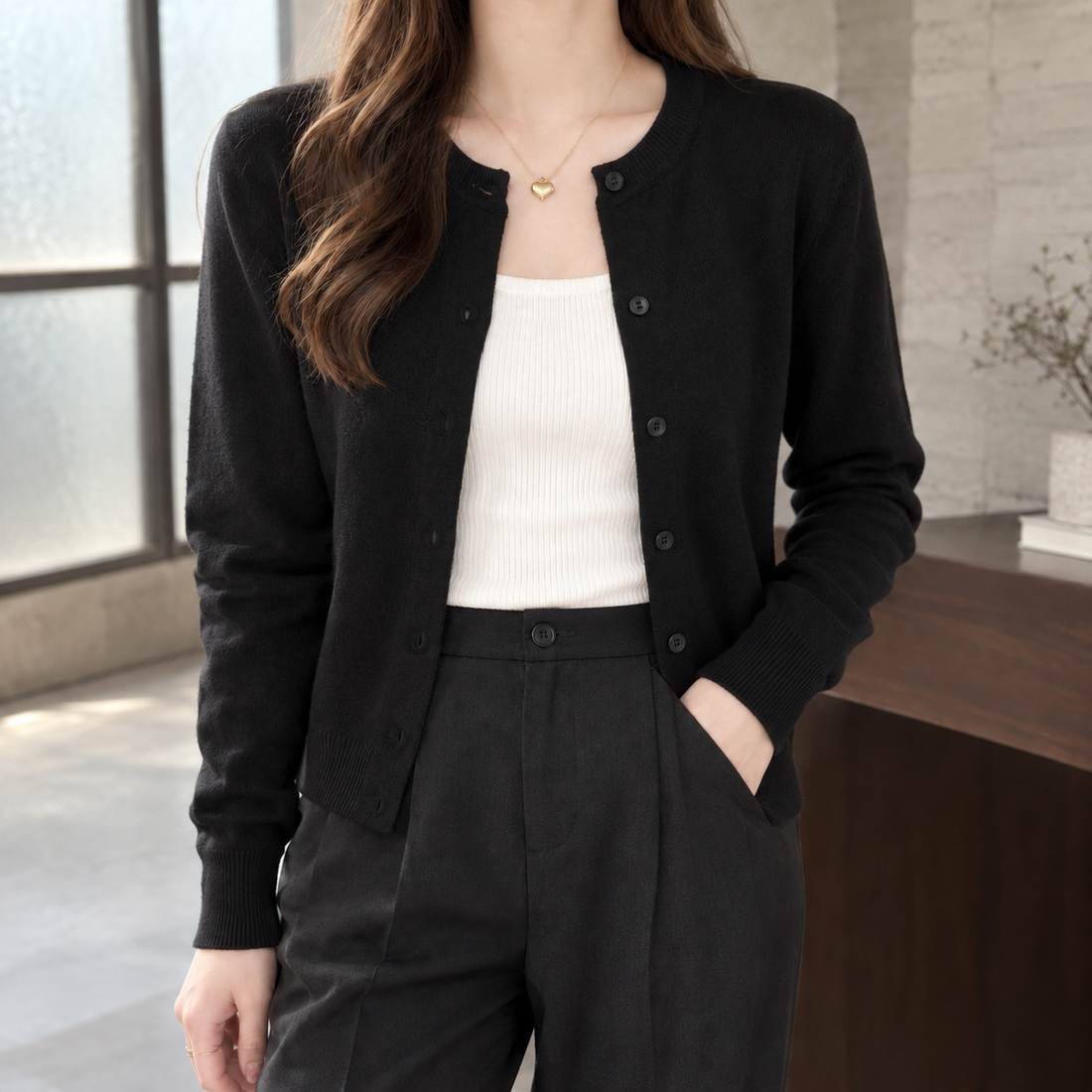 Zoe Fine Knit Cardigan - Black