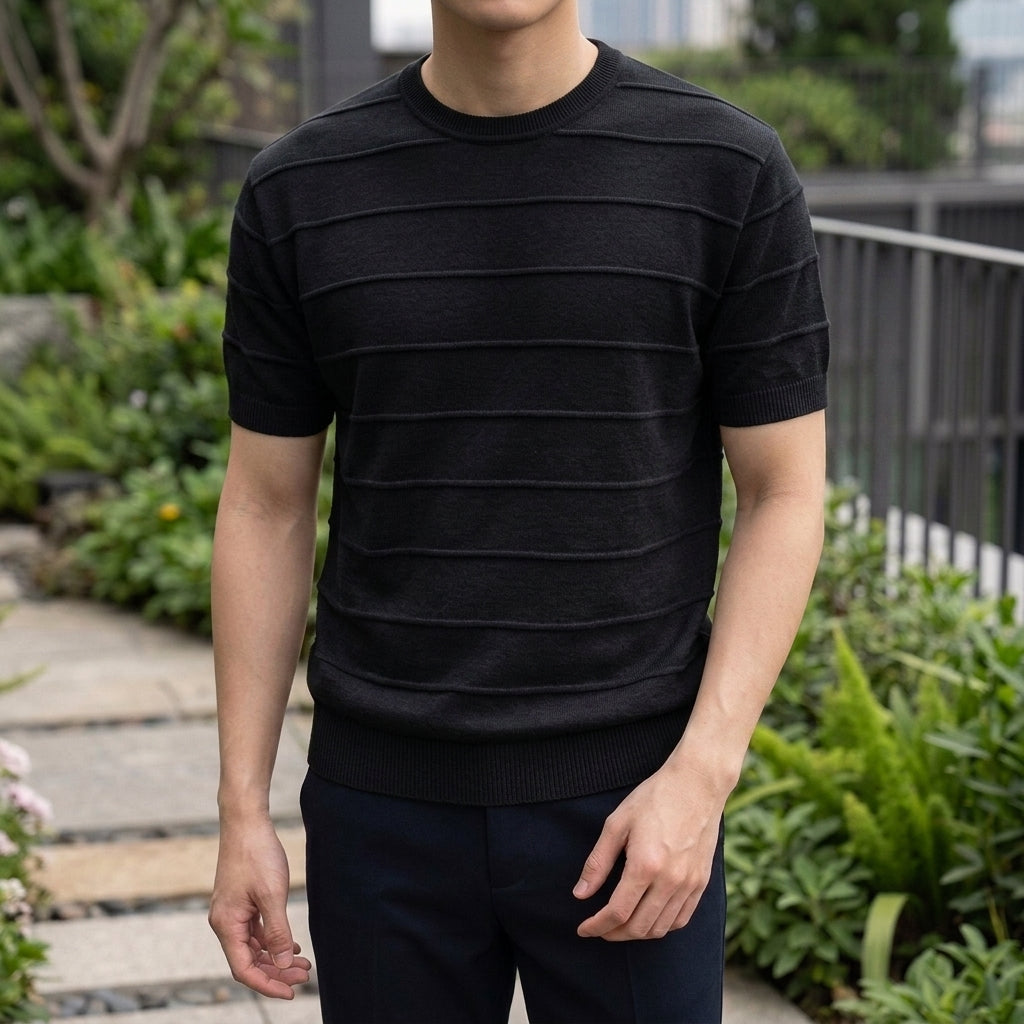 Sofia Striped Knit Top - Black