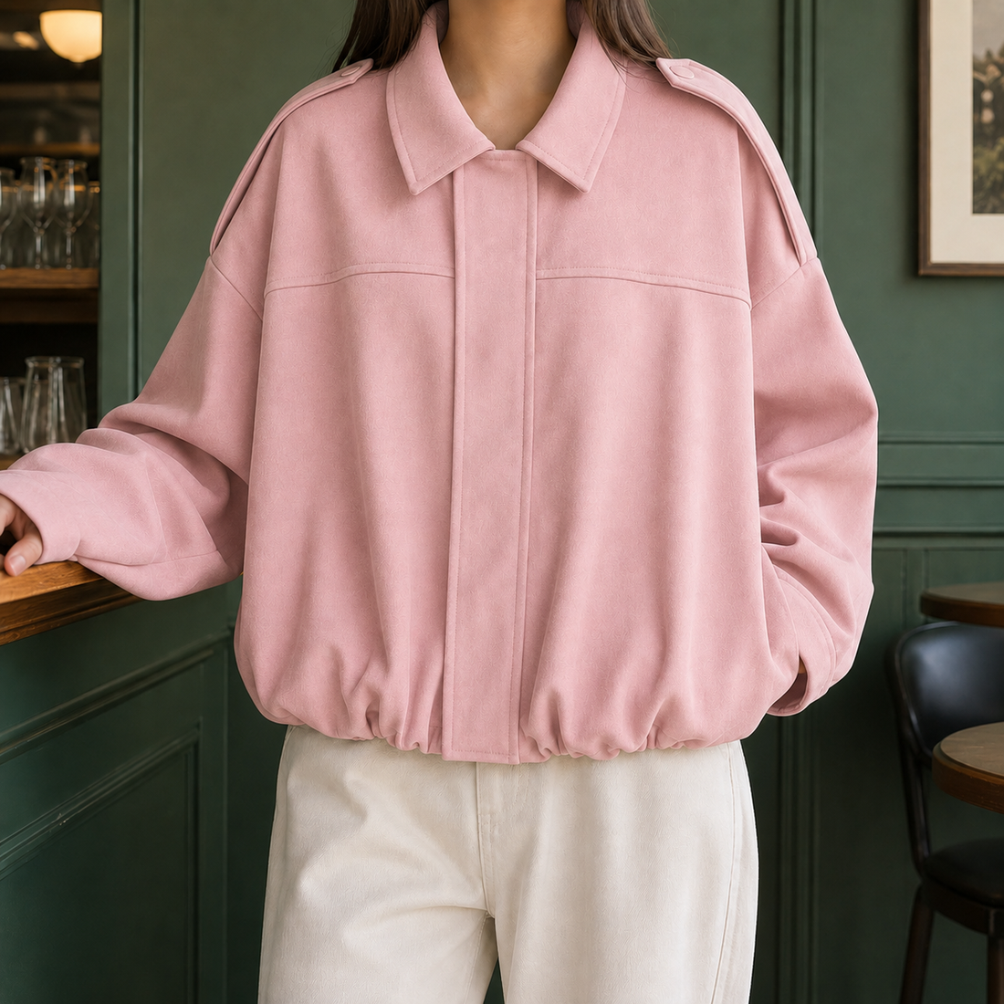 Ines Suede Bomber Jacket - Pink