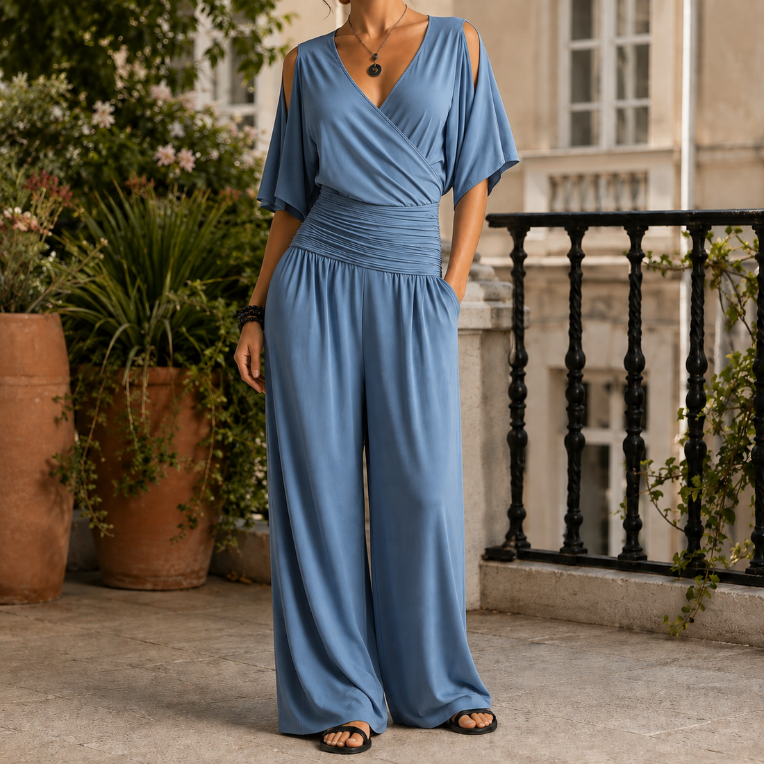 Verity-Grace Wrap Jumpsuit - Blue