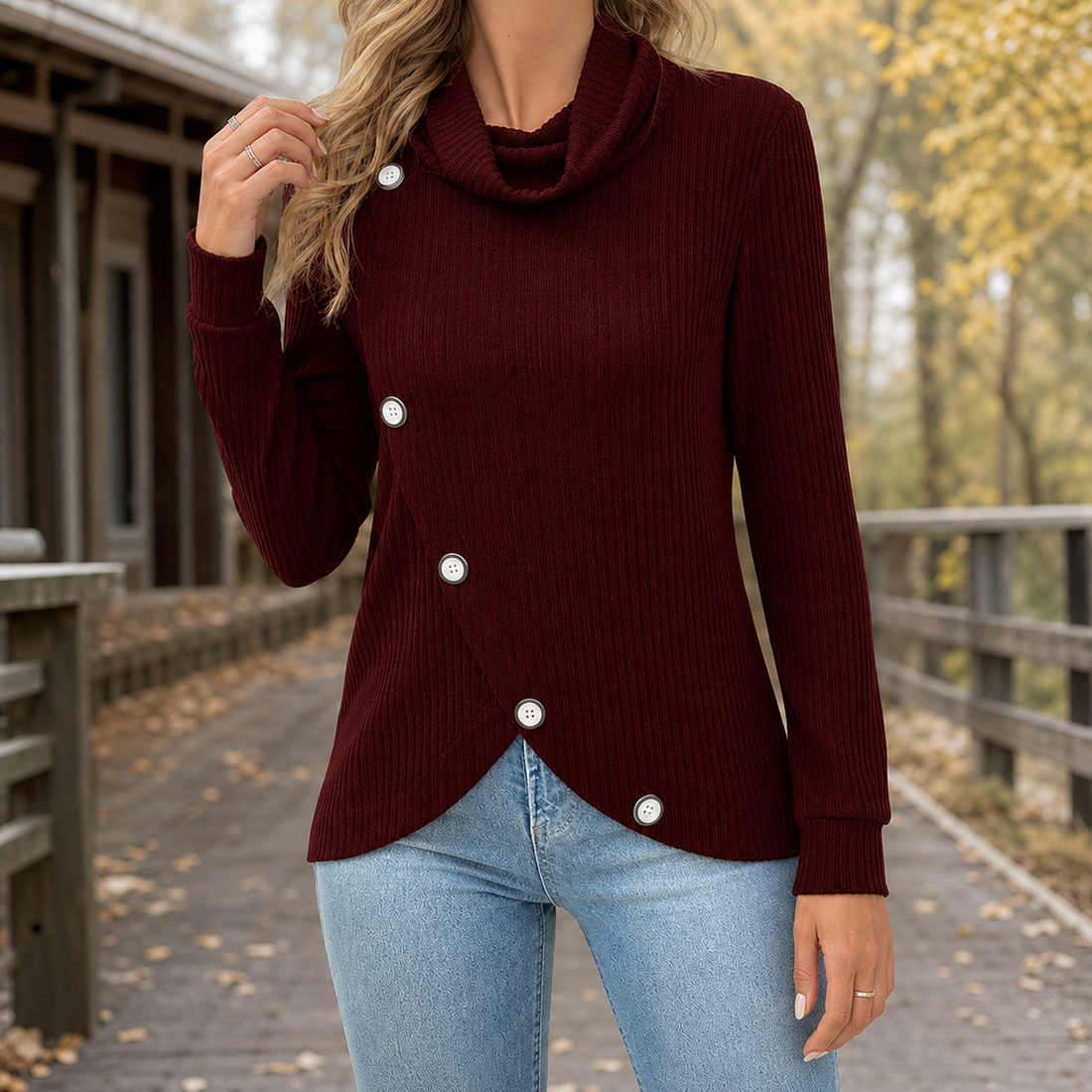 Ariadne-Sage Cowl Neck Sweater - Wine Red