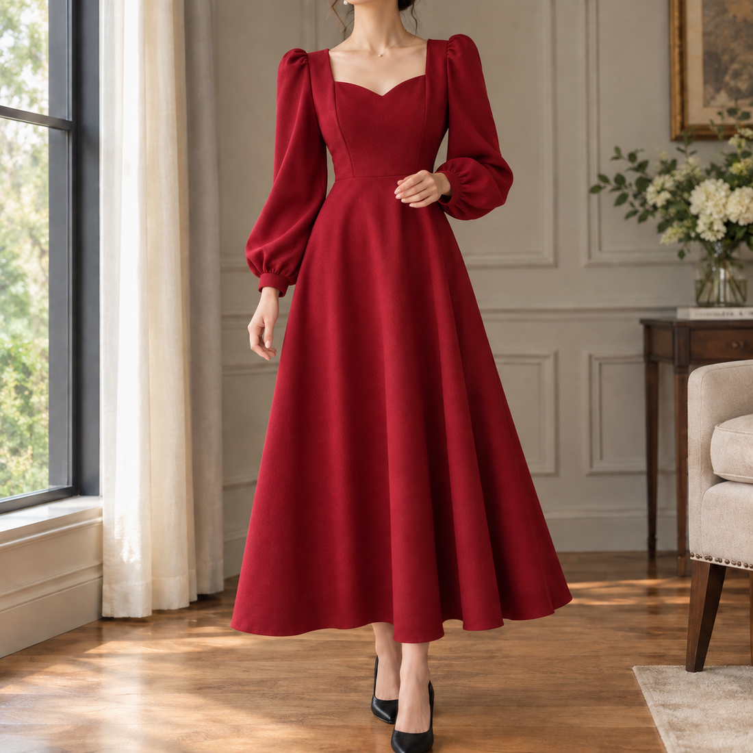 Idalia Sweetheart Midi Dress - Red