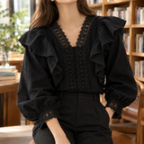 Veronique Ruffle Blouse - Black