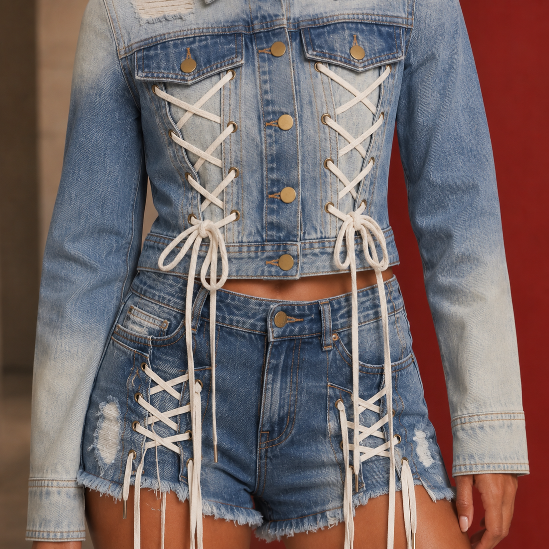 Soraya Lace-Up Denim Set - Lead Product Detail