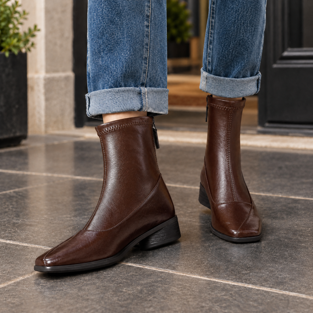 Garda Square Toe Boots - Brown