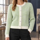 Alina-Rose Houndstooth Cardigan - Ocean Green