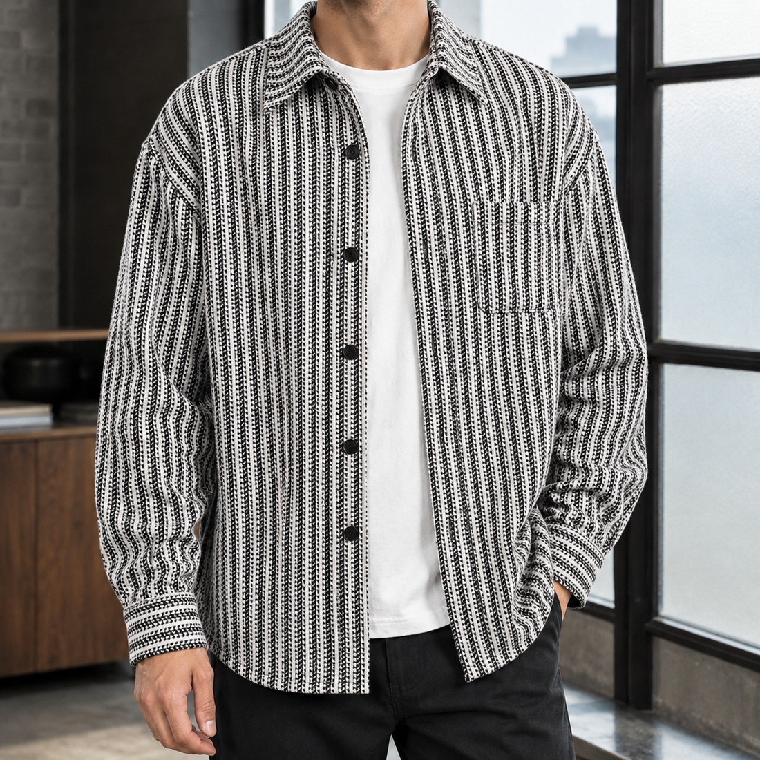 Gideon-Reid Herringbone Overshirt - White