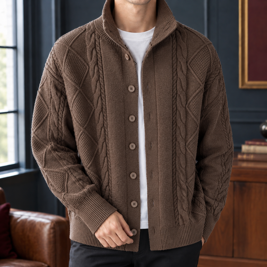 Laurence Cable Knit Cardigan - Coffee