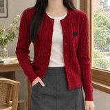 Andrina Round Neck Cardigan - Red