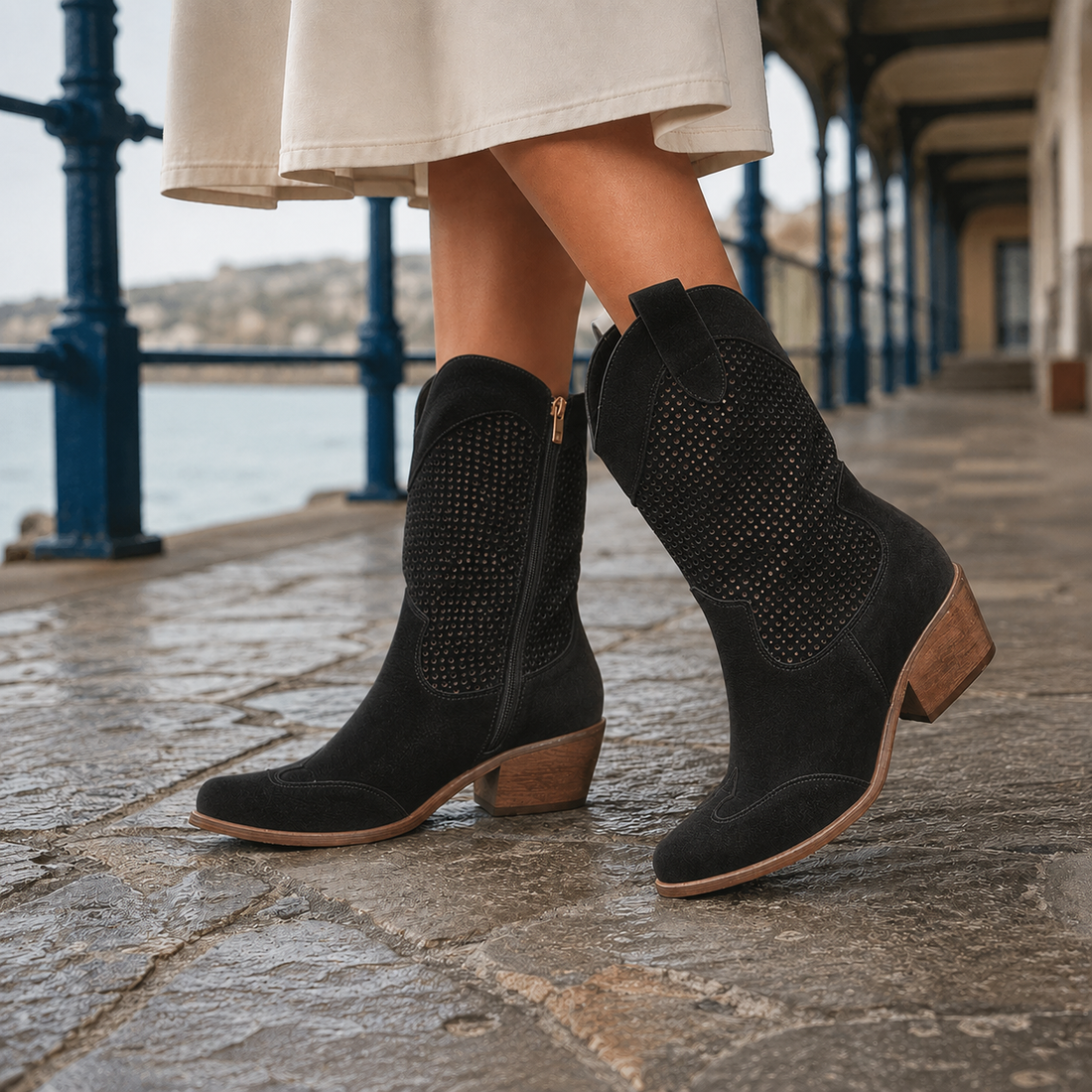 Terenzi Perforated Cowboy Boots - Black