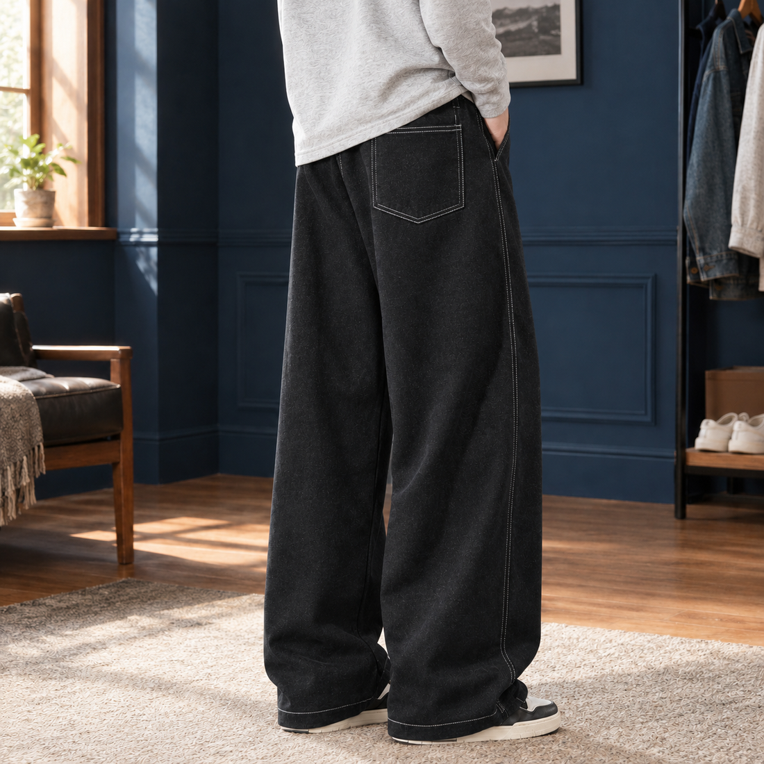 Harrison Wide Leg Pants - Denim Black