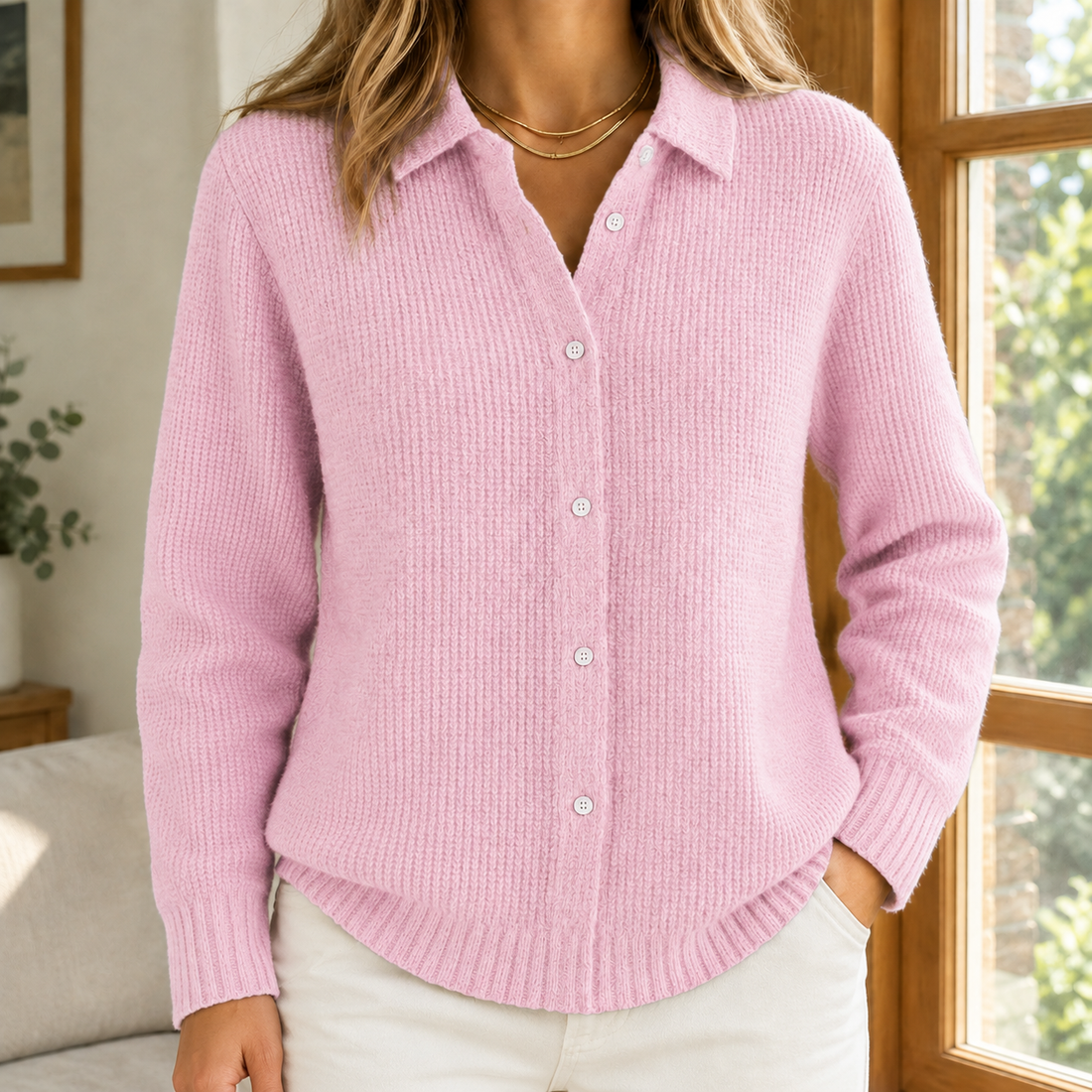 Sabina-Skye Collared Sweater - Pink