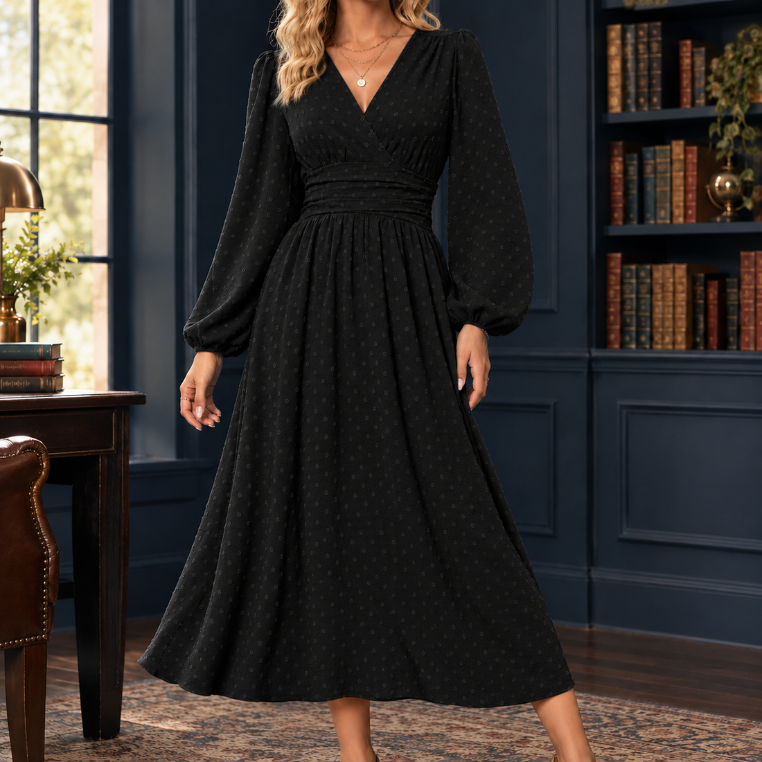 Valentine-Louise Ruched Waist Dress - Black