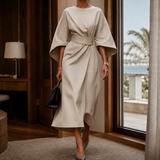 Astrid-Hope Belted Midi Dress - Beige