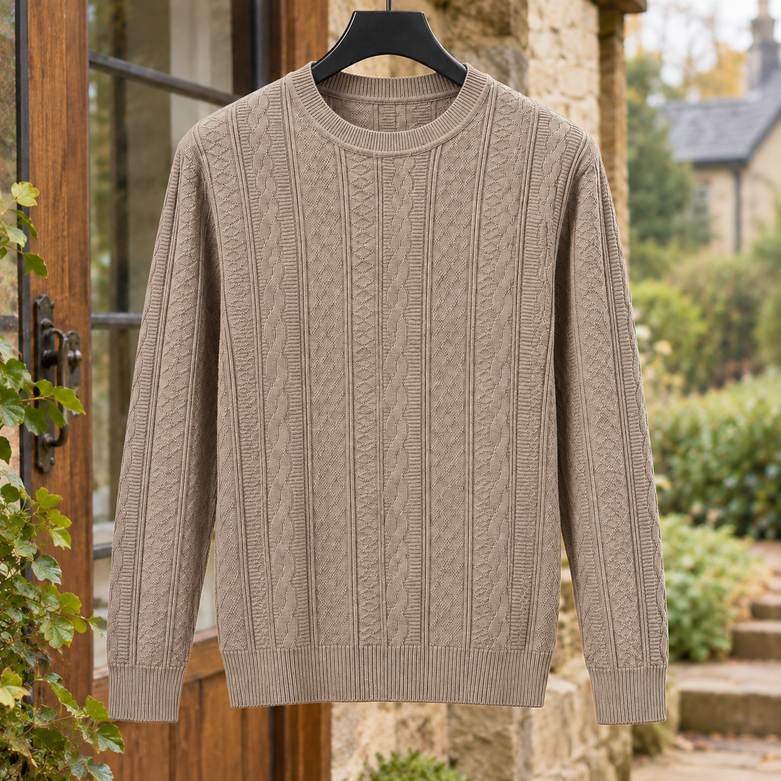 Warrick-Scott Cable Knit Sweater - Khaki
