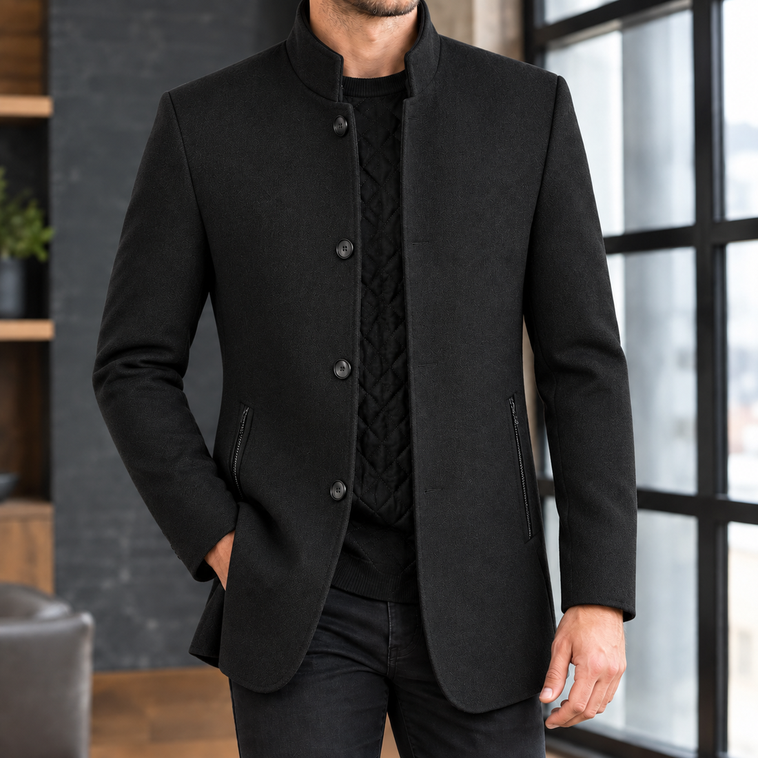 Merrick Stand Collar Jacket - Black