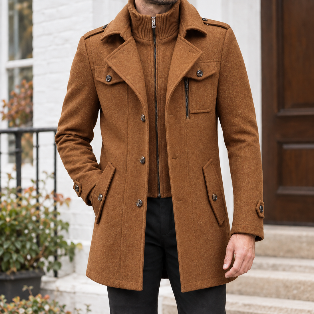Evan Double Collar Coat - Camel