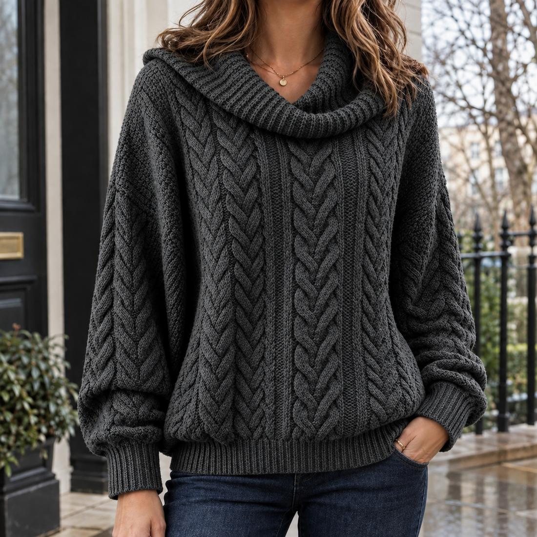 Audrey-Kate Cowl Neck Sweater - Dark Gray