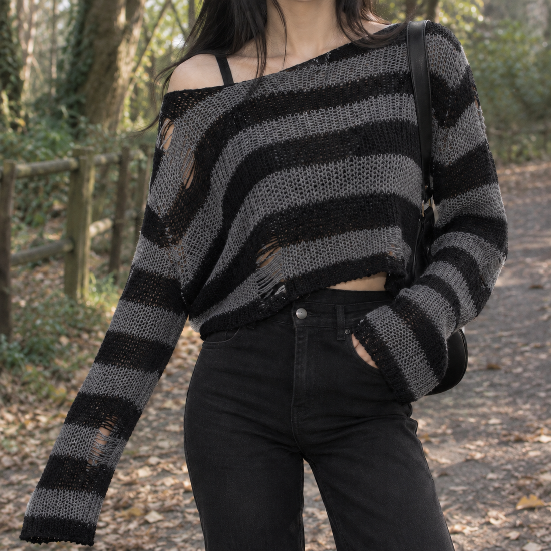 Flavia-Marie Striped Sweater - Short Gray Black