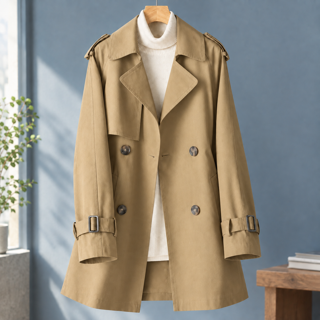 Hyacinth Double-Breasted Trench Coat - Khaki