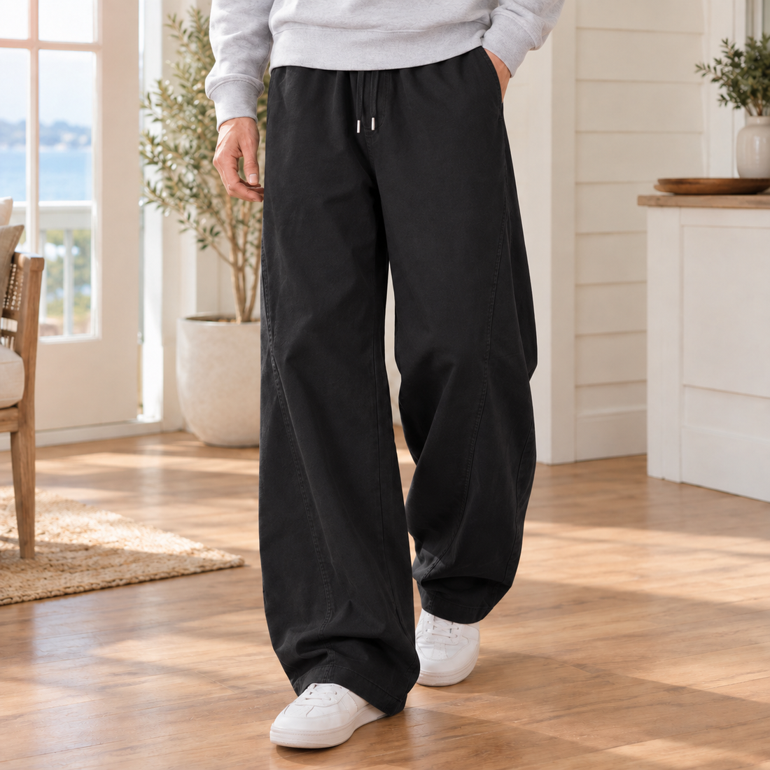 Joshua Curved Leg Pants - Black