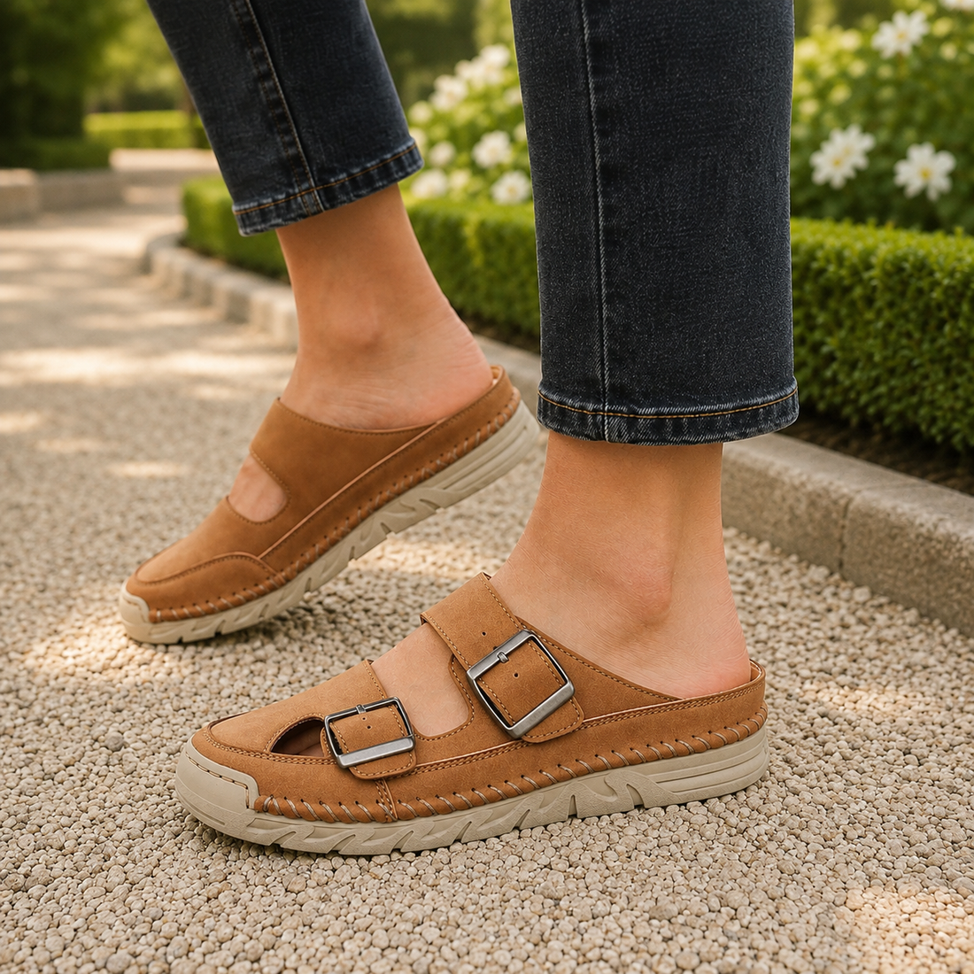 Vicenza Buckle Mules - Khaki