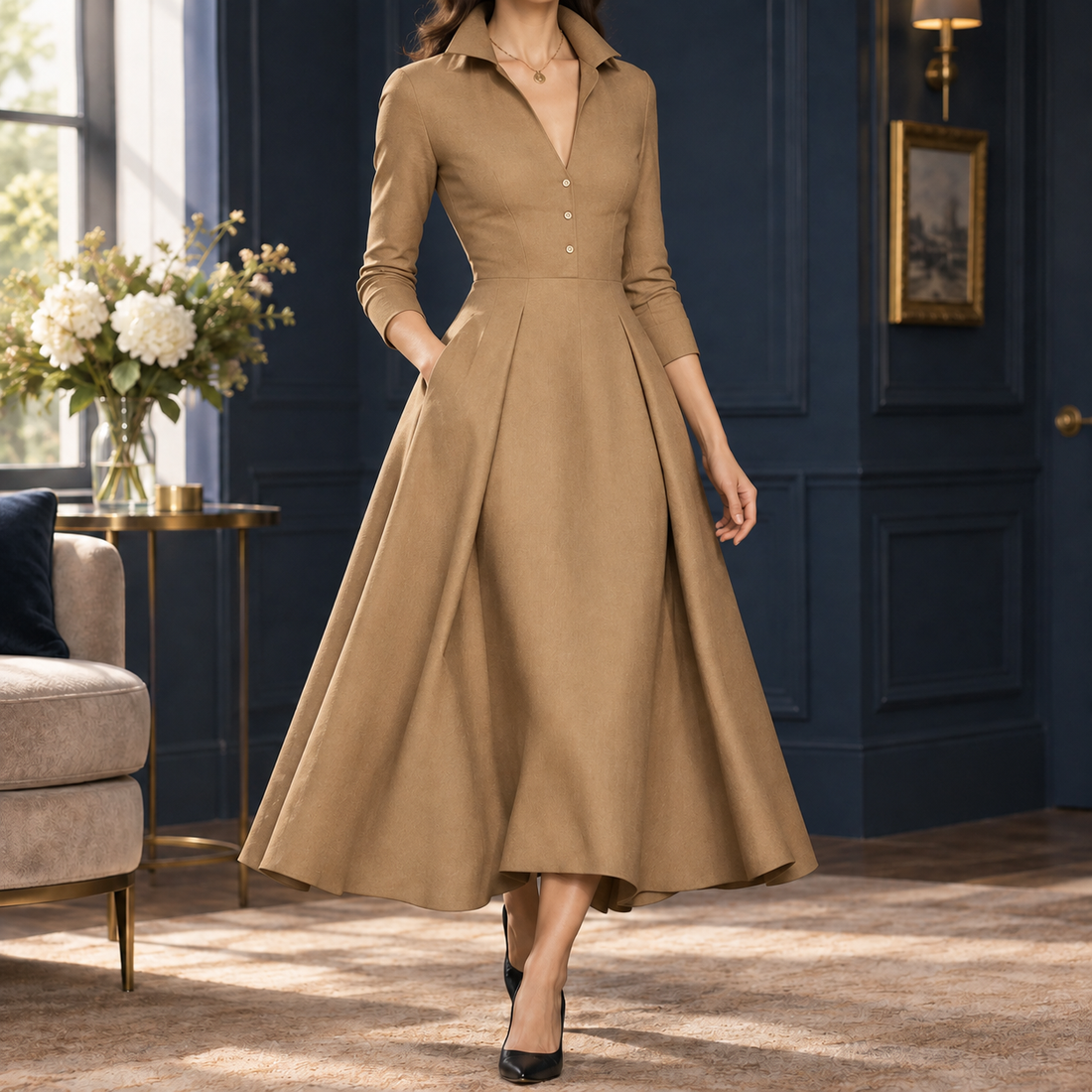 Ariana A-Line Dress - Khaki
