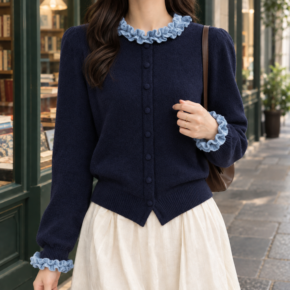 Madeline Ruffle Cardigan - Navy