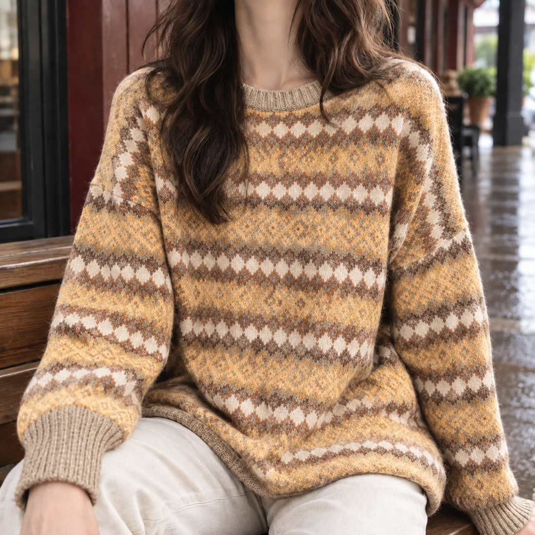 Portia-June Fair Isle Sweater - Tan