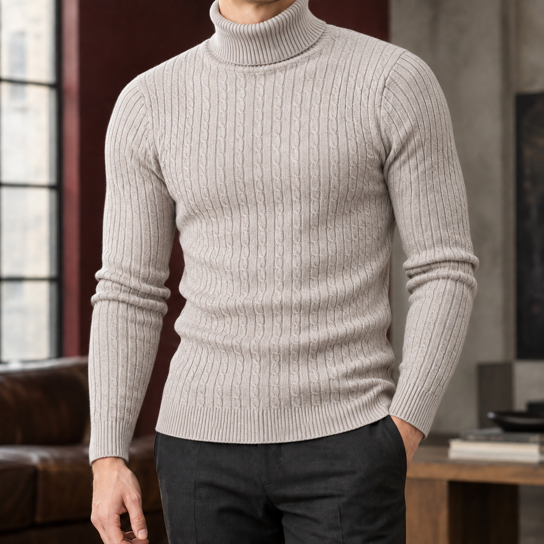 Toby Cable Turtleneck - Beige