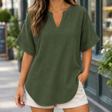Candela Split Neck Top - Army Green