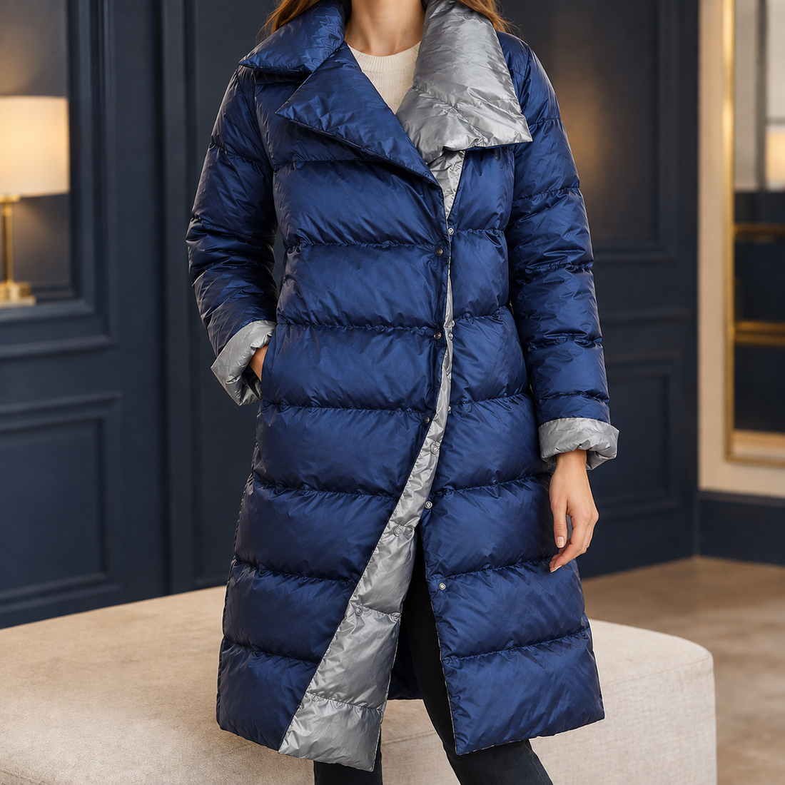 Quinn Reversible Down Coat - Navy Blue