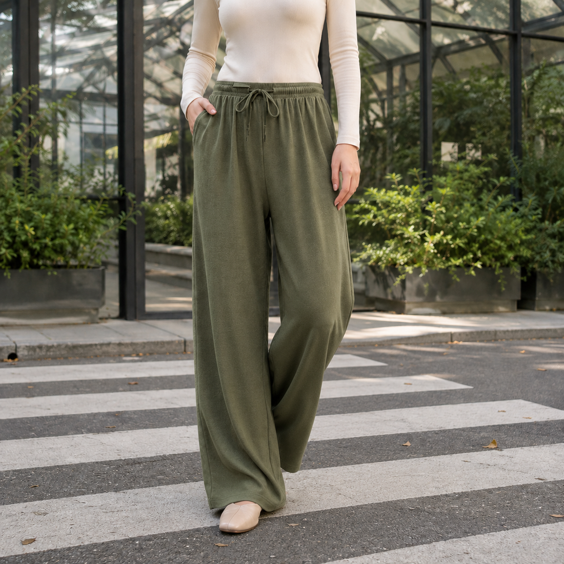 Caitlin Wide Leg Pants - Green