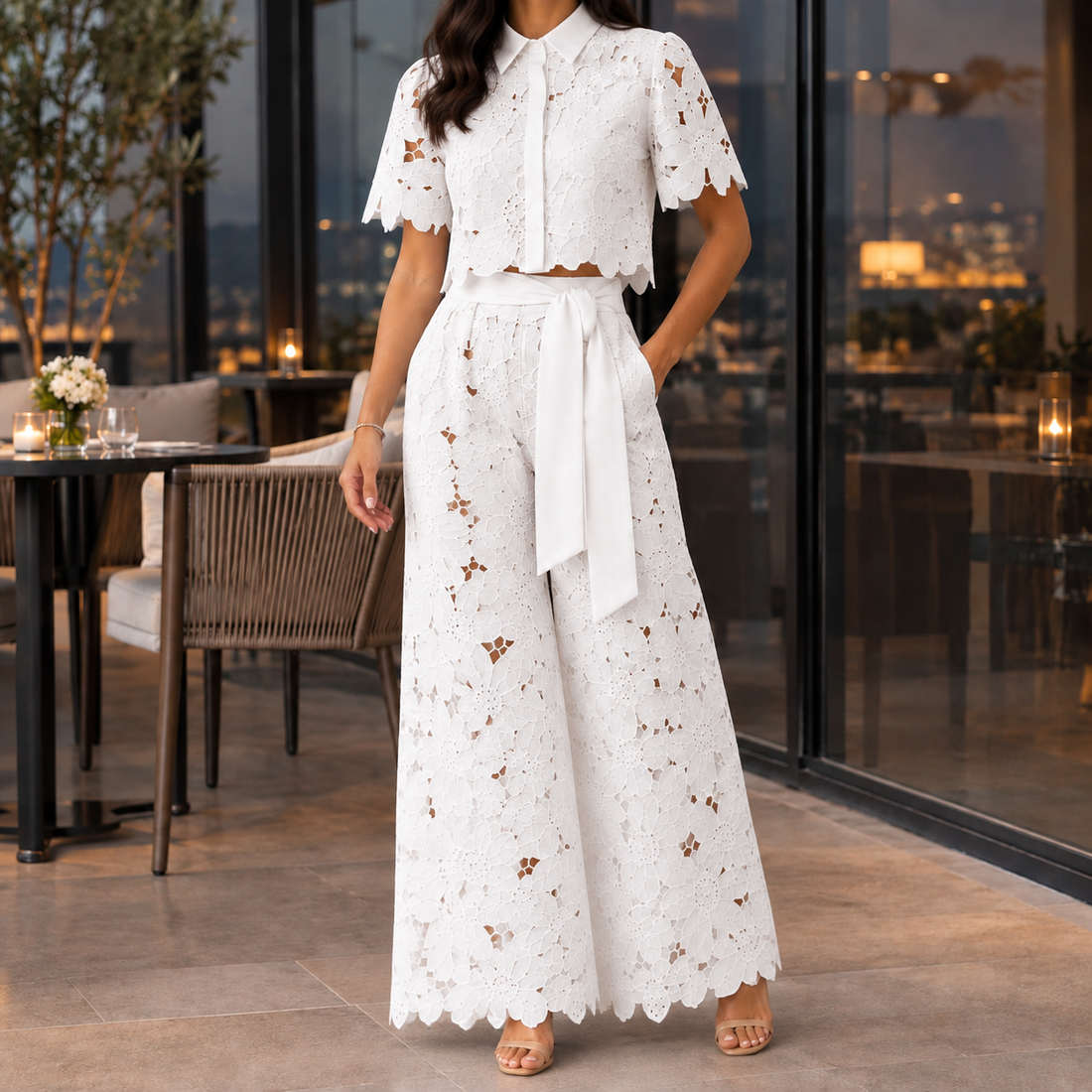 Fenna-June Wide-Leg Set - White