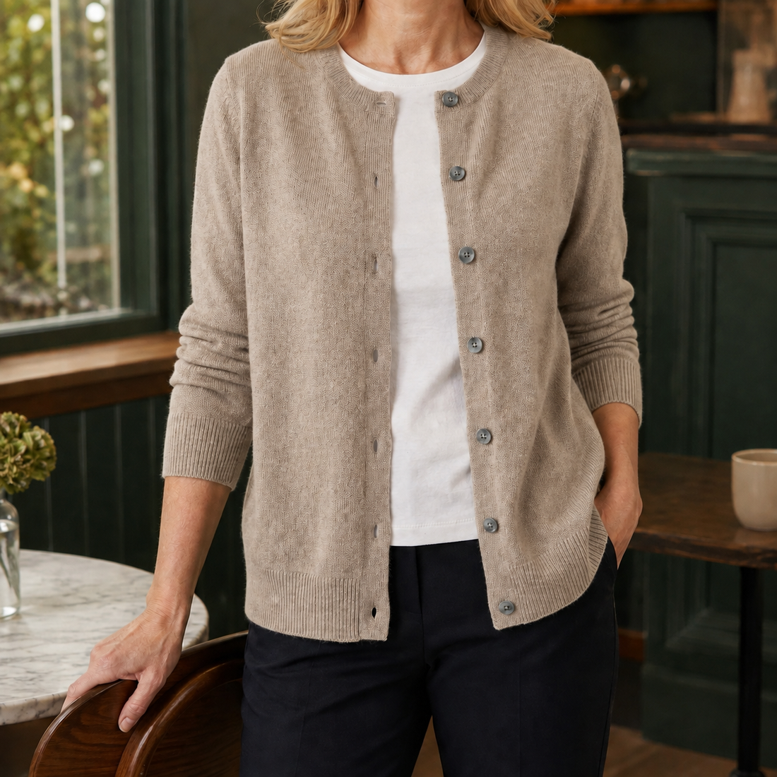 Annabel-Jane Button Front Sweater - Brown