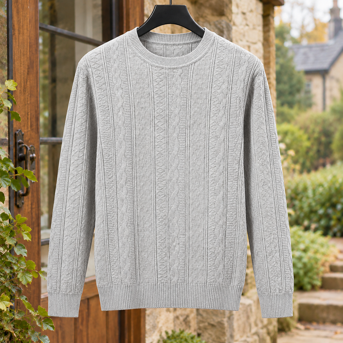 Warrick-Scott Cable Knit Sweater - Light Gray