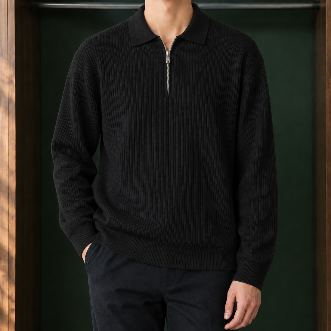 Cornelius Half-Zip Sweater - Black