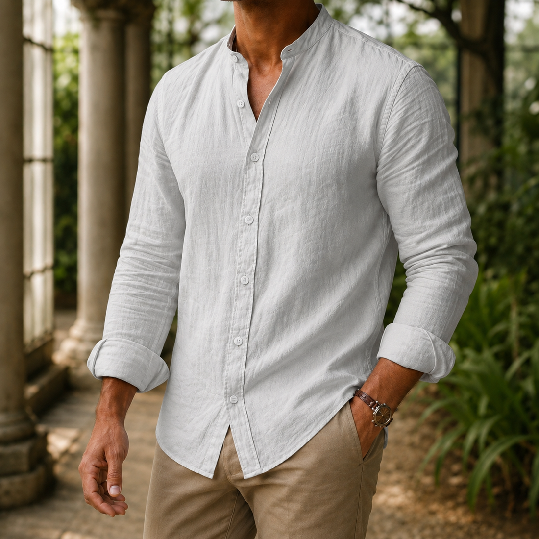 Knox Mandarin Collar Shirt - Hellgrau