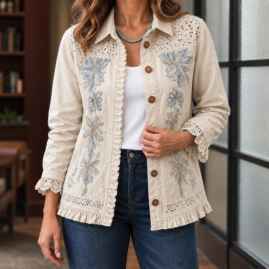 Blair Embroidered Jacket - Cream