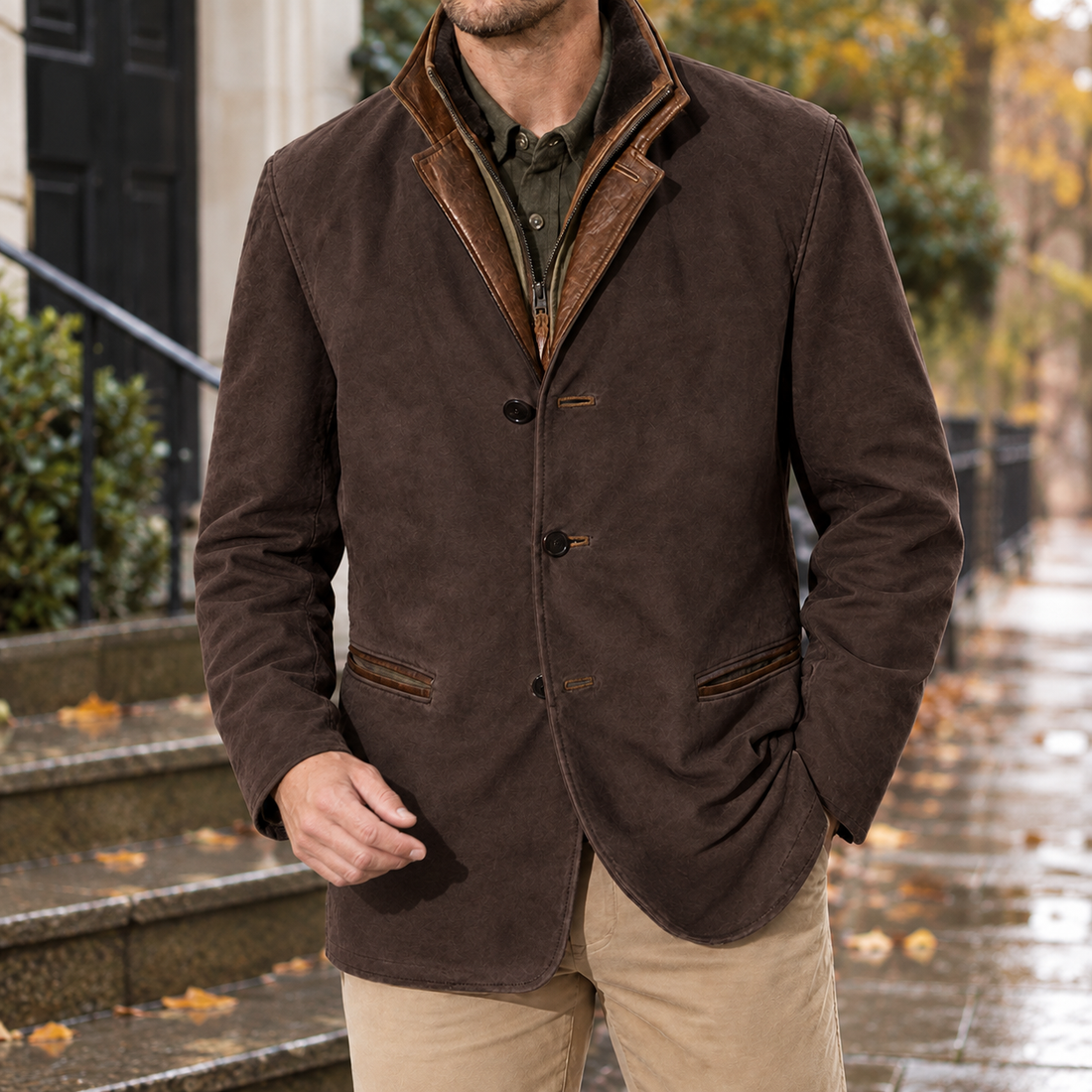 Adrian-James Layered Collar Jacket - Dark Brown