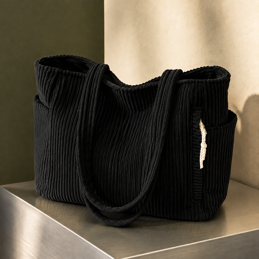 Taormina Ribbed Tote - Black