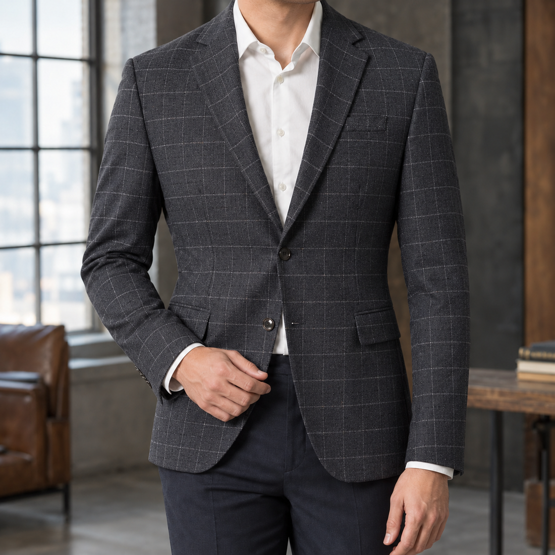 Owen Checked Blazer - Charcoal Gray