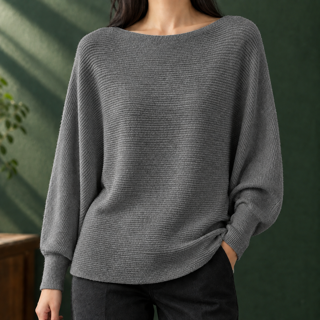 Olive Boat Neck Sweater - Gray